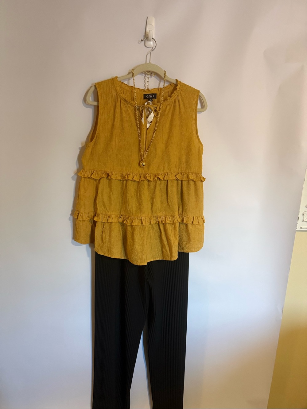 gigio Textured Ruffle Tiered Sleeveless Top - Mustard Yellow - Picture 3 of 4